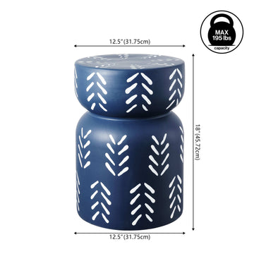 Zorgnar 18" Modern Bohemian Arrow Pattern Drum Indoor/Outdoor Garden Stool - JONATHAN Y